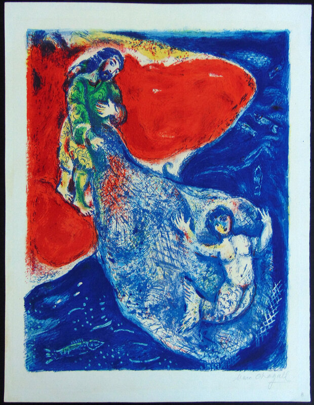 Marc Chagall, ‘When Abdullah got the Net Ashore…, from: Four Tales from the Arabian Nights’, 1948, Print, Original Hand Signed Lithograph in Colours on Laid Paper, Gilden's Art Gallery