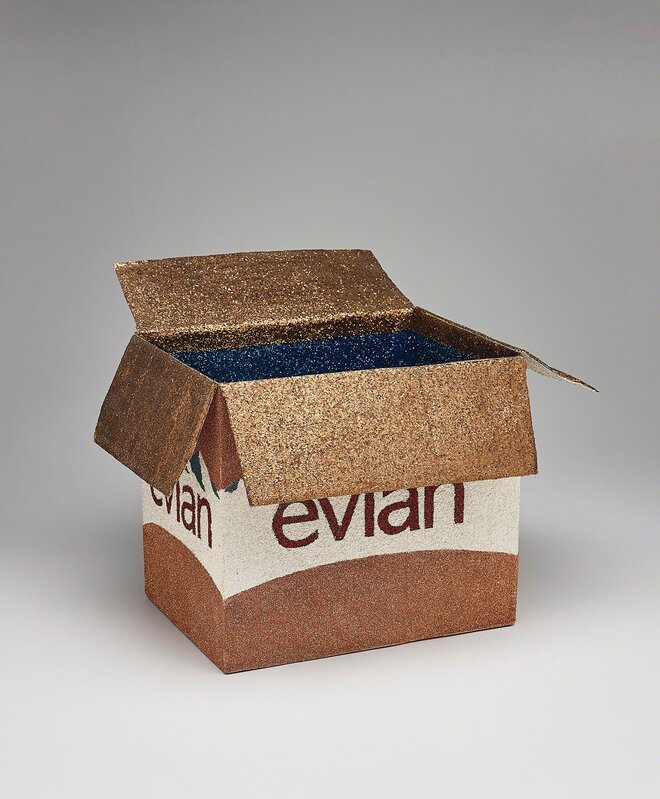 Rob Pruitt, ‘Un carton d'Evian (open)’, 2002, Sculpture, Glitter and enamel paint on cardboard box, Phillips