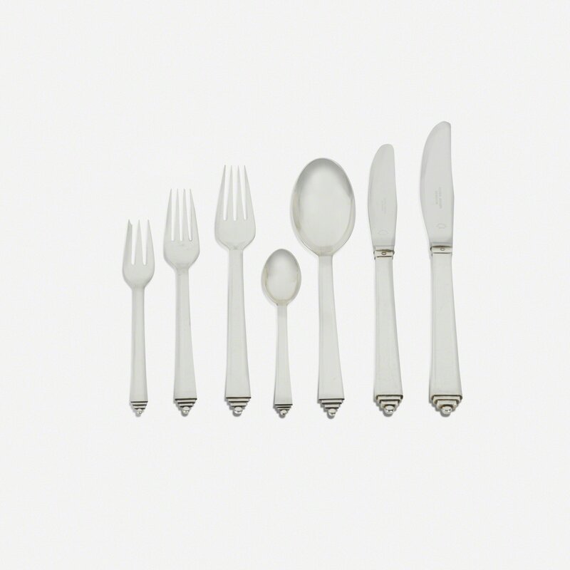 Harald Nielsen, ‘Pyramid flatware set’, c. 1926, Design/Decorative Art, Sterling silver, stainless steel, Rago/Wright/LAMA/Toomey & Co.