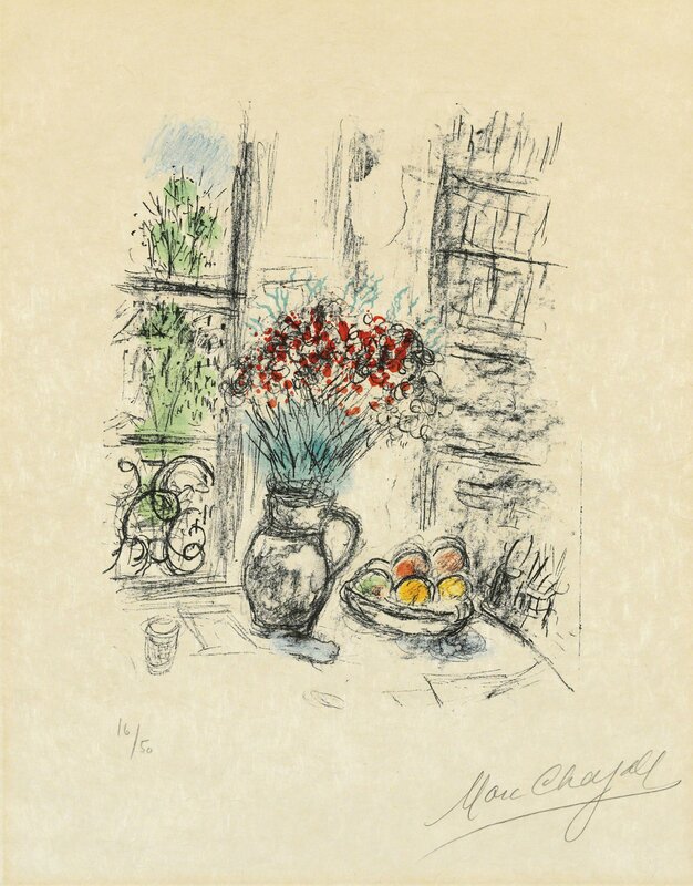 Marc Chagall, ‘Les roses pompon’, 1974, Print, Lithograph in colours on Japon nacré, Christie's