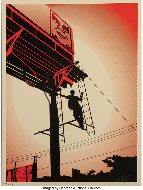 Shepard Fairey, ‘Bayshore Billboard, from Billboard series’, 2011, Print, Screenprint in colors on speckled paper, Heritage Auctions