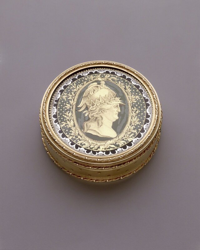 ‘Round Box with Catherine II as Minerva’, 1781-1782, Design/Decorative Art, Gold, verre eglomise, Hillwood Estate, Museum & Gardens