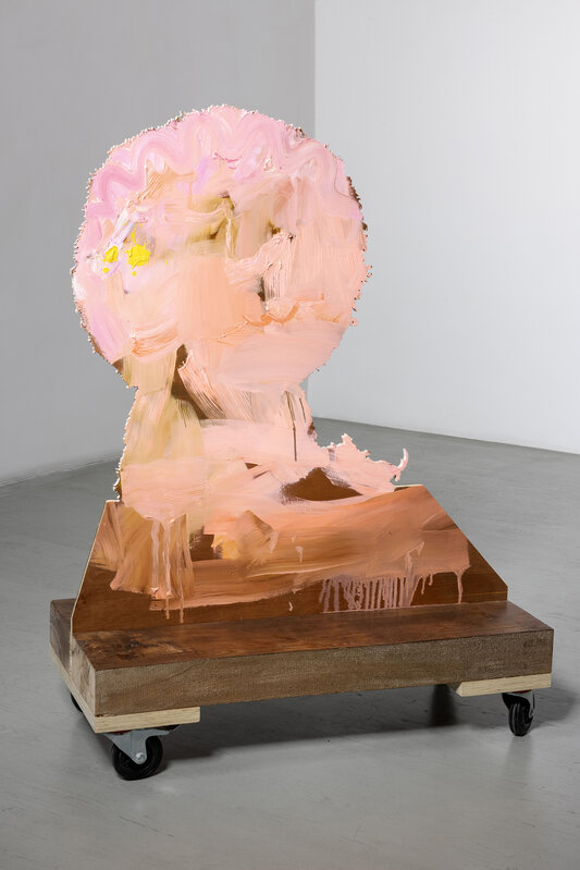 Tursic & Mille, ‘Bichon mélancolique et pourtant mobile’, 2021, Sculpture, Oil on cut wood, basement in Douglas with rolls, Alfonso Artiaco
