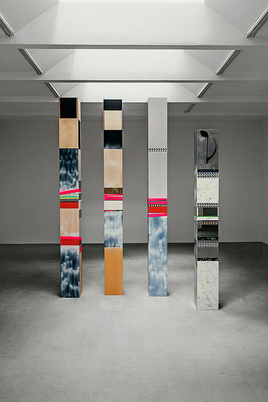 Isa Genzken, ‘A,B,C,D’, 2002-2003, Wood, aluminum, adhesive foil, mirror, mirror foil, hologram foil, adhesive tape four parts, Galerie Buchholz