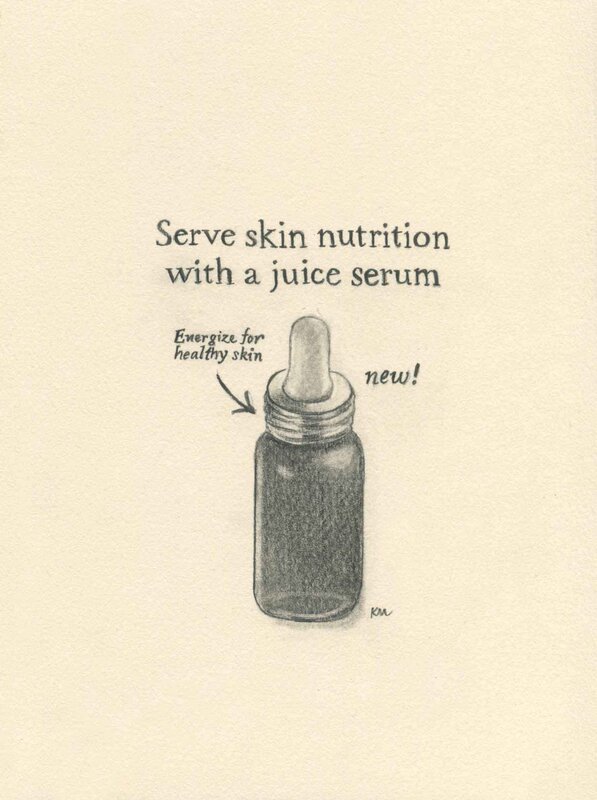 Karen Mainenti, ‘Serve Skin Nutrition with a Juice Serum’, 2019, Drawing, Collage or other Work on Paper, Graphite on paper framed in vintage gold frame, Ground Floor Gallery