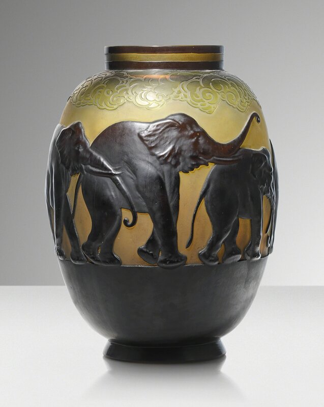 Galle, ‘'Vase aux éléphants', a mould blown vase’, circa 1925, Design/Decorative Art, Overlaid and acid etched cameo glass, Christie's