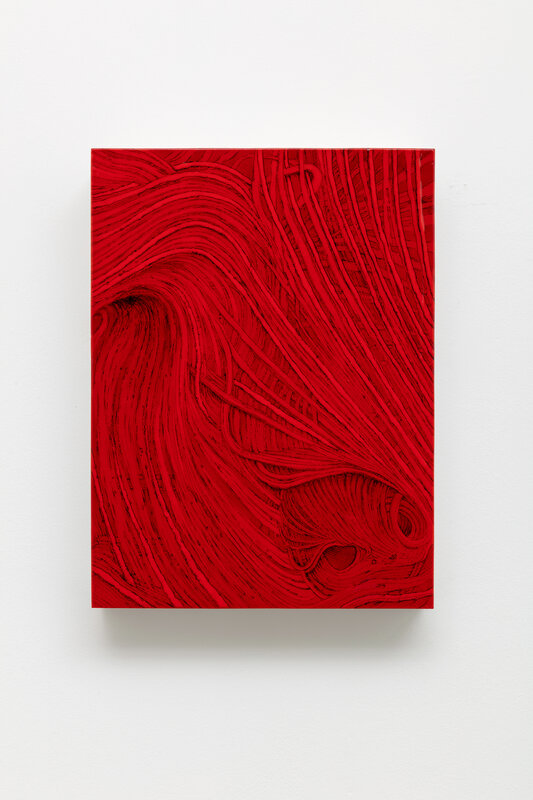 Becca Booker, ‘Red Tendrils’, 2020 , Painting, Ink, oil enamel and polyurethane on panel, Cris Worley Fine Arts
