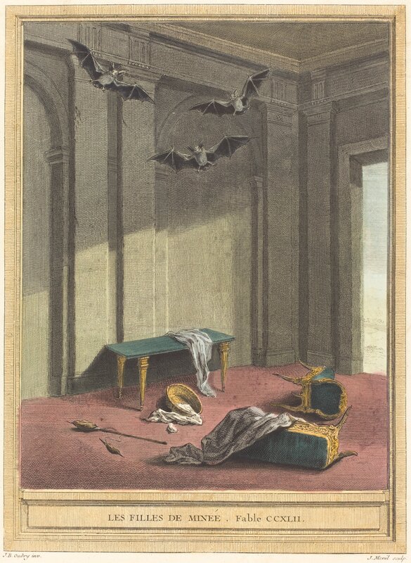 Elie du Mesnil after Jean-Baptiste Oudry, ‘Les filles de Minee (The Daughters of Minee)’, published 1759, Print, Hand-colored etching, National Gallery of Art, Washington, D.C.