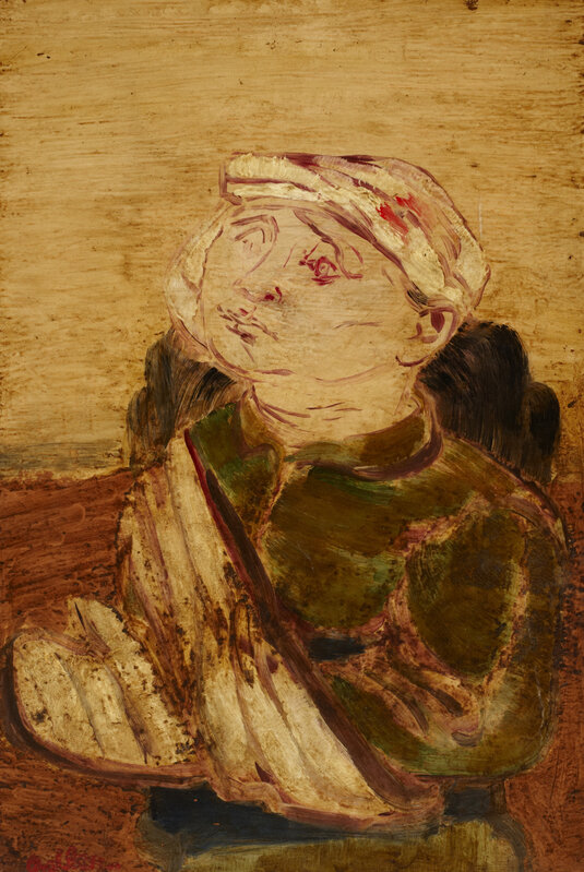 Jankel Adler, ‘Wounded (Portrait of a man in a cap)’, Undated, Painting, Oil on paper on board, Ben Uri Gallery and Museum 