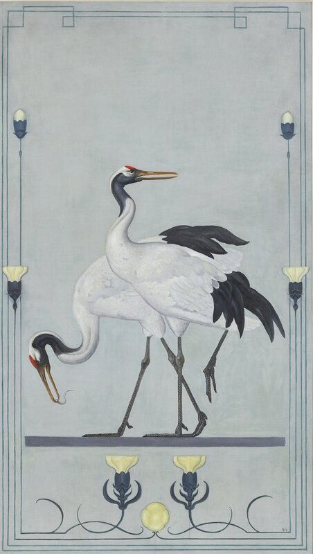 Willem Adriaan van Konijnenburg, ‘Japanese red-crowned cranes & deer’, ca. 1899, Painting, Oils on canvas, Mireille Mosler Ltd.