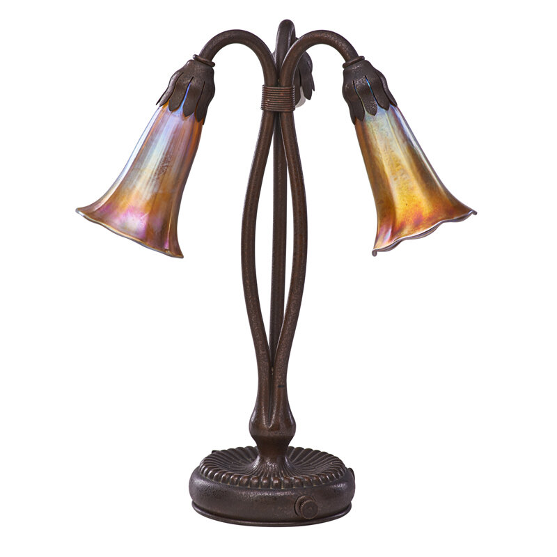 Tiffany Studios, ‘Lily Table Lamp, New York’, Early 20th C., Design/Decorative Art, Acid-Etched Patinated Bronze, Favrile Glass, Three Sockets, Rago/Wright/LAMA/Toomey & Co.