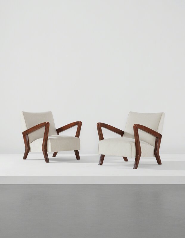 Gio Ponti, ‘Pair of armchairs’, circa 1950, Design/Decorative Art, Walnut, fabric., Phillips