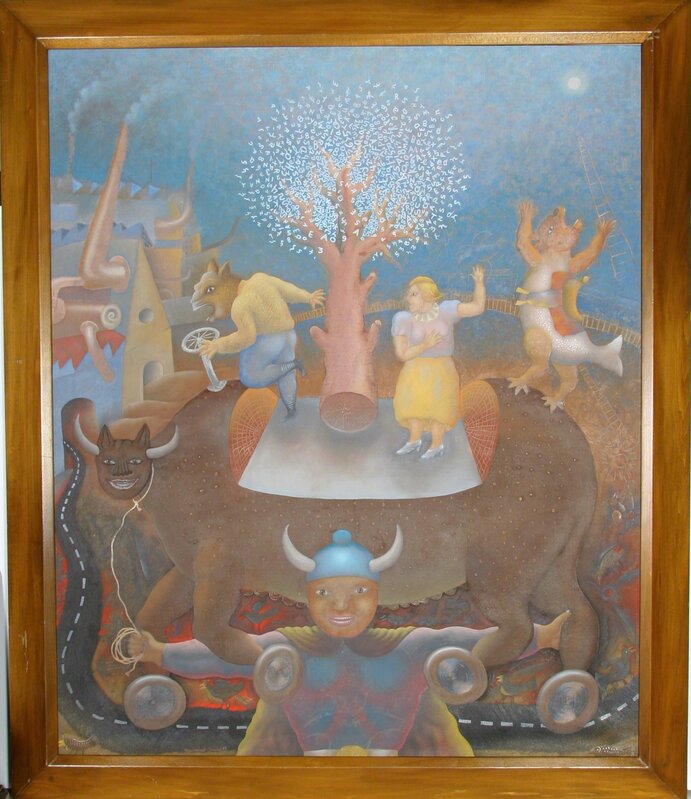 Maximino Javier, ‘Untitled - Bull on Wheels (Dancing)’, 1983, Painting, Oil on Canvas, RoGallery