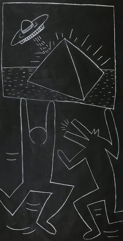 Keith Haring, ‘Untitled (Subway Drawing)’, ca. 1982, Drawing, Collage or other Work on Paper, Chalk on black paper, Mark Borghi