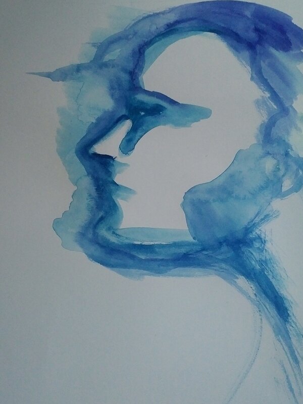Alexandra Bregman, ‘Man's Face in Blue’, 2017, Drawing, Collage or other Work on Paper, Watercolor, MvVO ART
