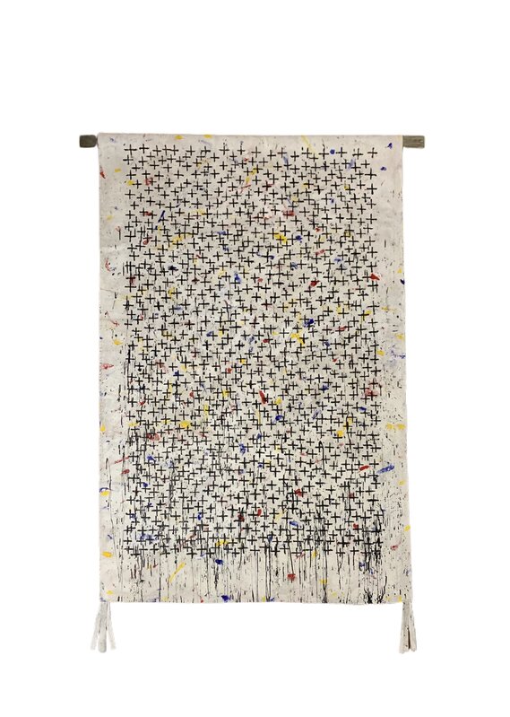 Patrick Dean Hubbell, ‘Primary Star Blanket’, 2020, Mixed Media, Oil, Acrylic, natural earth pigment on canvas, mounted reclaimed wood, Modern West
