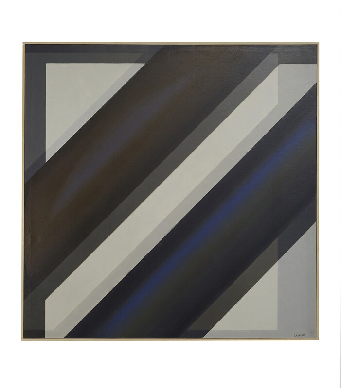 Samia Halaby, ‘White Cube in Brown Cube’, 1969, Painting, Oil on canvas, Barjeel Art Foundation