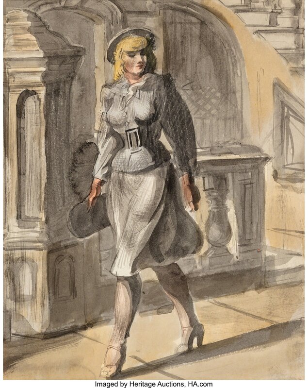 Reginald Marsh, ‘Woman Walking’, 1946, Drawing, Collage or other Work on Paper, Watercolor on paper, Heritage Auctions