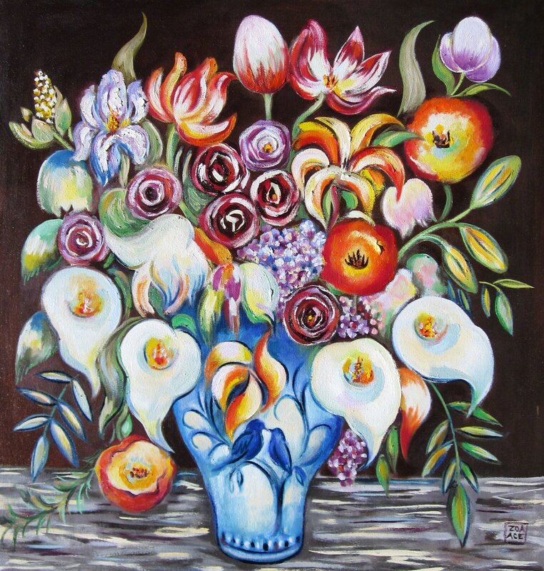 Zoa Ace, ‘Flowers in a Bird Vase’, 2015, Painting, Oil, Abend Gallery