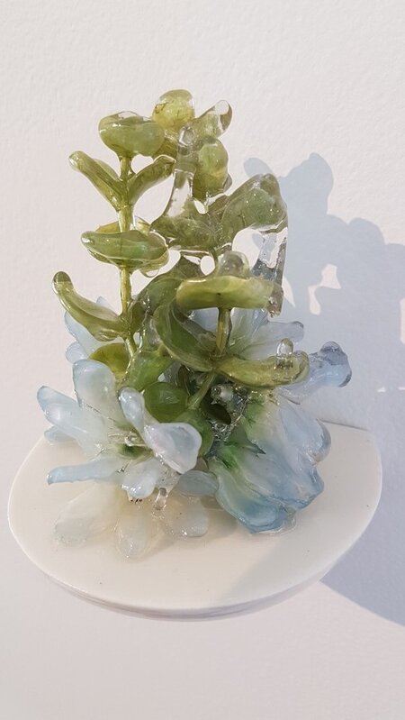 Rain Harris, ‘Floral Sculpture (Flower Wall Piece) No.9’, 2016, Sculpture, Vintage silk flowers dipped in resin and adhered to a rounded, glazed base, Cerbera Gallery