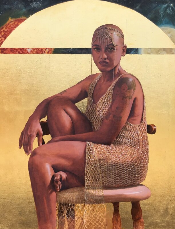 Ajamu Kojo, ‘She’s so Sirius B’, 2019, Painting, Mischtechnik and gilding on linen canvas, PRIZM Selections
