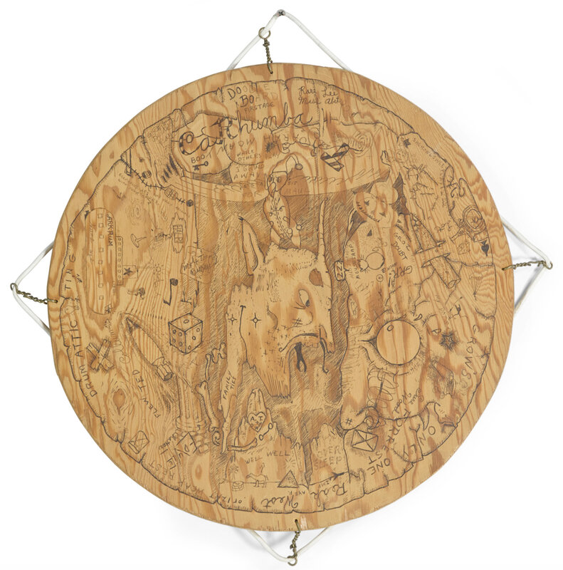William T. Wiley, ‘Doodle Drum’, 1972, Sculpture, Drawing on wood, John Natsoulas Gallery