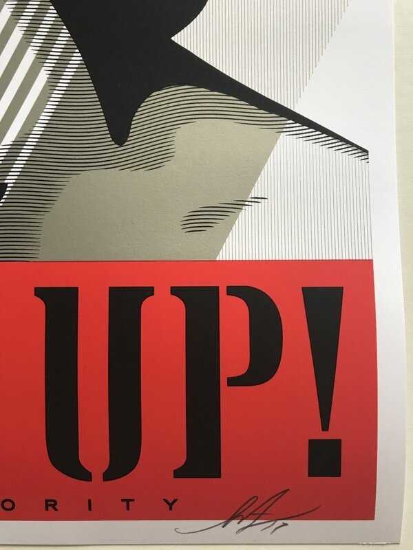 Shepard Fairey, ‘Wake Up! - White’, 2017, Print, Black, red, and silver screen-print on Speckletone white paper, Blackline Gallery