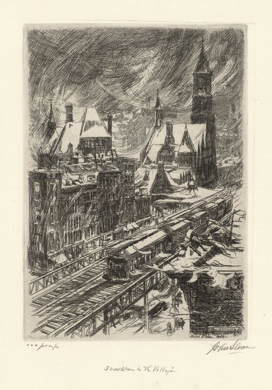 John Sloan, ‘Snowstorm in the Village.’, 1925, Print, Etching,, The Old Print Shop, Inc.