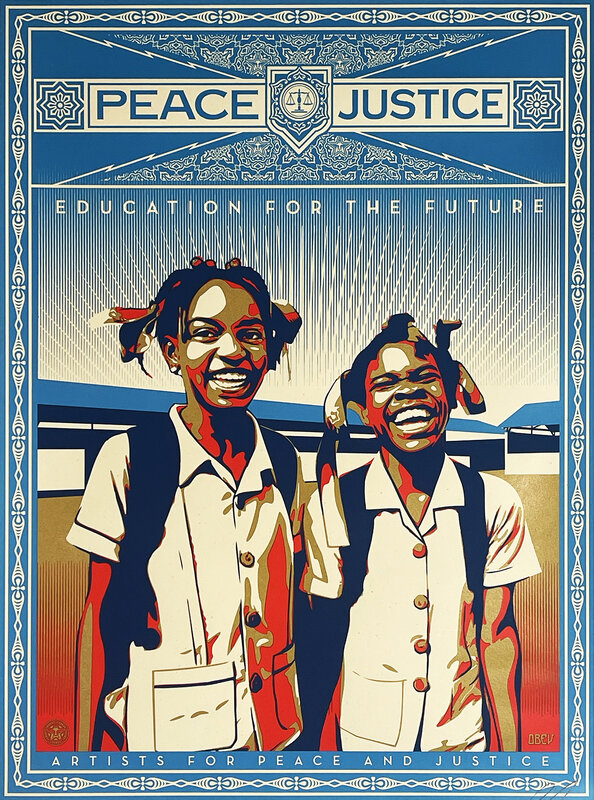Shepard Fairey, ‘'Peace & Justice: Haiti'’, 2013, Print, Screen print on cream, Speckletone fine art paper., Signari Gallery