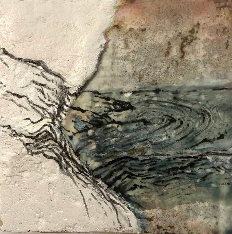 Cindy Shih, ‘Solitude’, 2019, Painting, Encaustic, sumi Ink, and plaster on wood, Abend Gallery