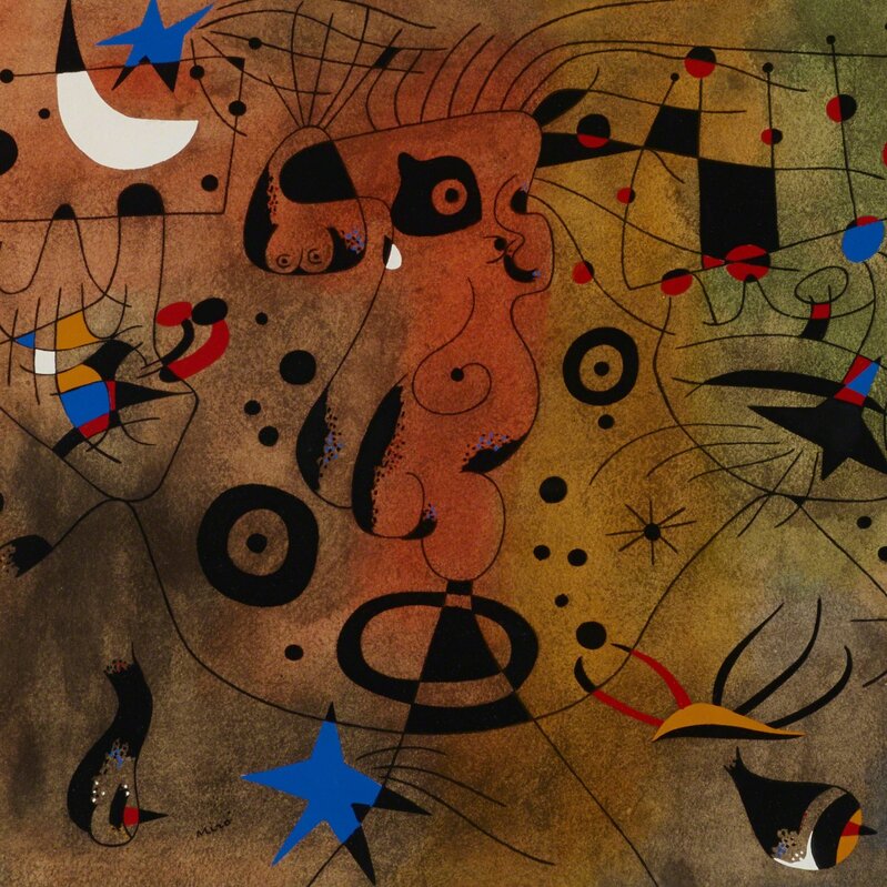 Joan Miró, ‘Femme a la blonde aisselle coiffant sa chevelure a la lueur des etoiles (from the Constellations portfolio)’, 1959, Print, Pochoirs on Arches wove paper, Rago/Wright/LAMA