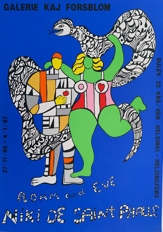 Niki de Saint Phalle, ‘Adamand Eve, Galerie Kaj Florsblom Gallery Poster by Niki de Saint Phalle’, 1987, Posters, Silscreen, David Lawrence Gallery