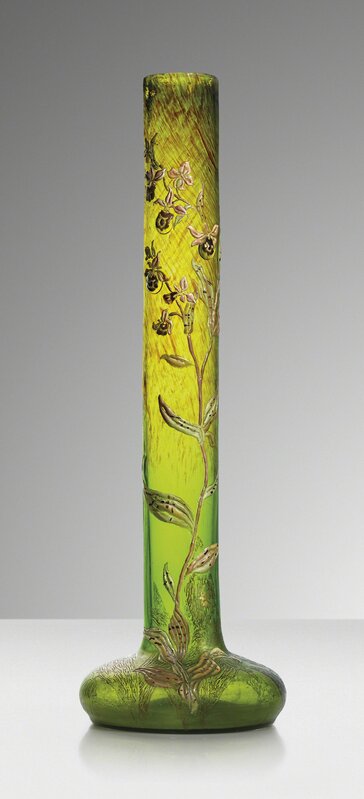 Emile Gallé, ‘'Orchidées', a vase’, circa 1903, Design/Decorative Art, Streaked green glass, acid-etched, enamelled, with applied decoration, Christie's
