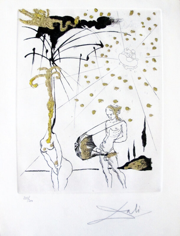 Salvador Dalí, ‘Le poete contumace (The rebel poet) from Les Amours Jaues’, 1974, Print, Original etching and added color and gold flakes on Arches paper, Hamilton-Selway Fine Art