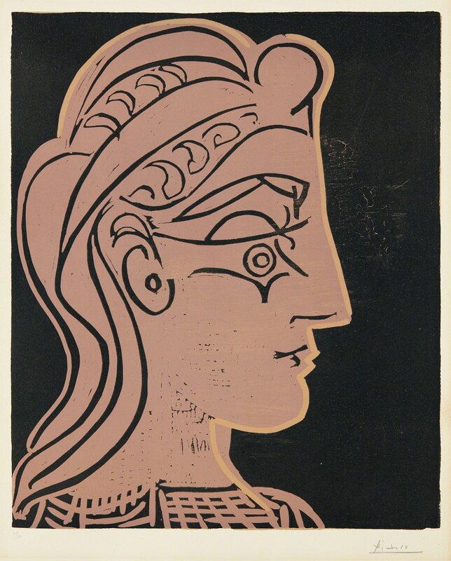 Pablo Picasso, ‘Tête de femme (de profil) (Head of a Woman - in Profile)’, 1959, Print, Linocut in colors, on Arches paper, with full margins, Phillips