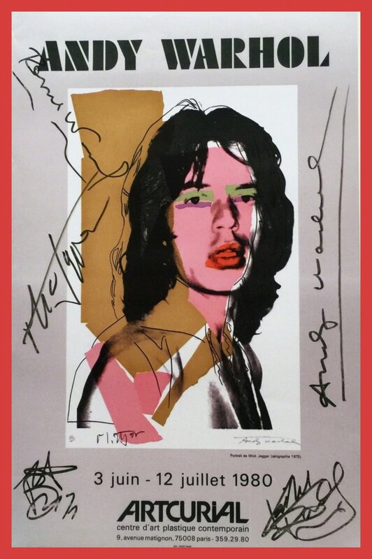 Andy Warhol, ‘Mick Jagger (Hand Signed by Andy Warhol, Mick Jagger and all of the Rolling Stones)’, 1980, Ephemera or Merchandise, Offset Lithograph Poster Hand Signed by Andy Warhol, Mick Jagger as well as all of the Rolling Stones. Unframed., Alpha 137 Gallery Gallery Auction