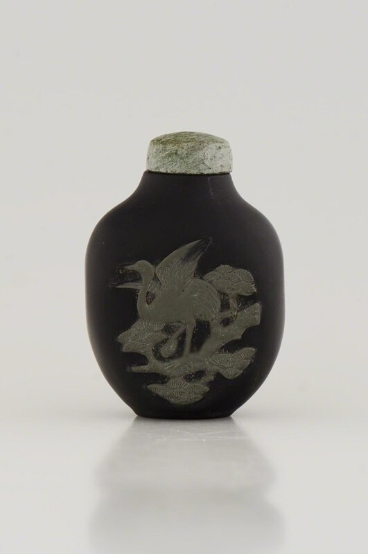 ‘Snuff Bottle (Bird Motiff)’, date unknown, Other, Inkstone | Pale Green Calcified Jade Lid, Indianapolis Museum of Art at Newfields