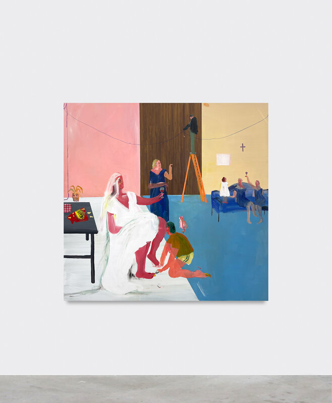 Grace Metzler, ‘Church basement hang before the big 'I do's'’, 2022, Painting, Oil and acrylic on canvas, V1 Gallery