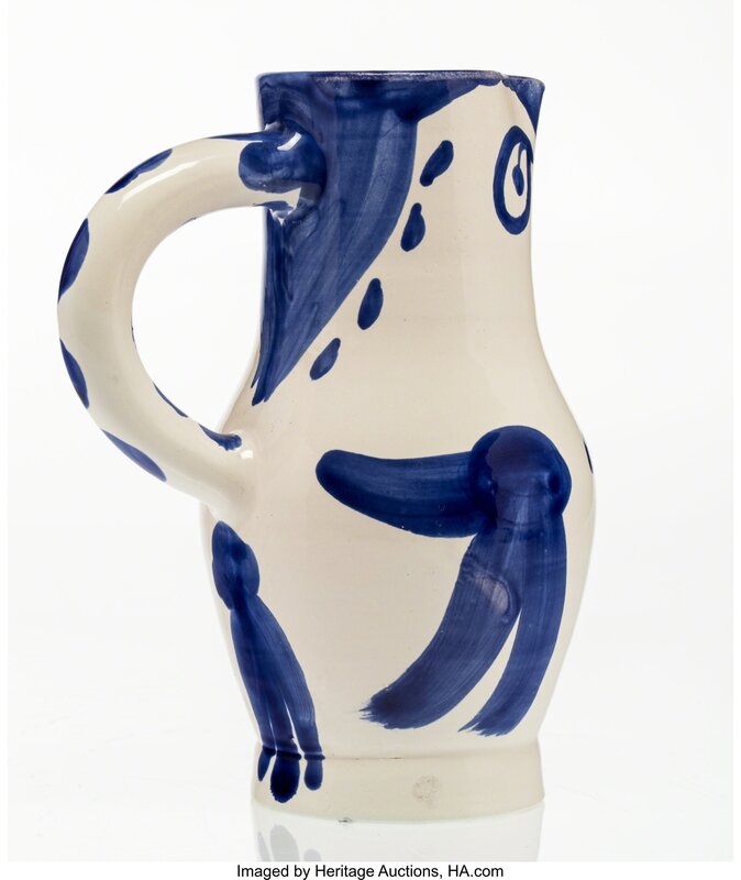 Pablo Picasso, ‘Hibou’, 1954, Other, White earthenware ceramic pitcher with blue and white engobe and glaze, Heritage Auctions