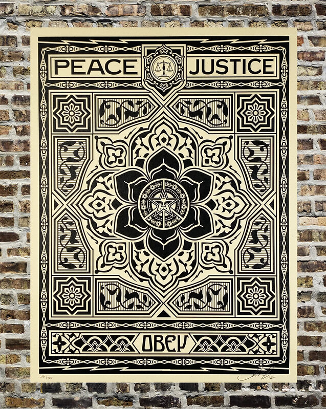 Shepard Fairey, ‘'Peace & Justice Ornament' (black)’, 2012, Print, Screen print on cream, Speckletone fine art paper., Signari Gallery