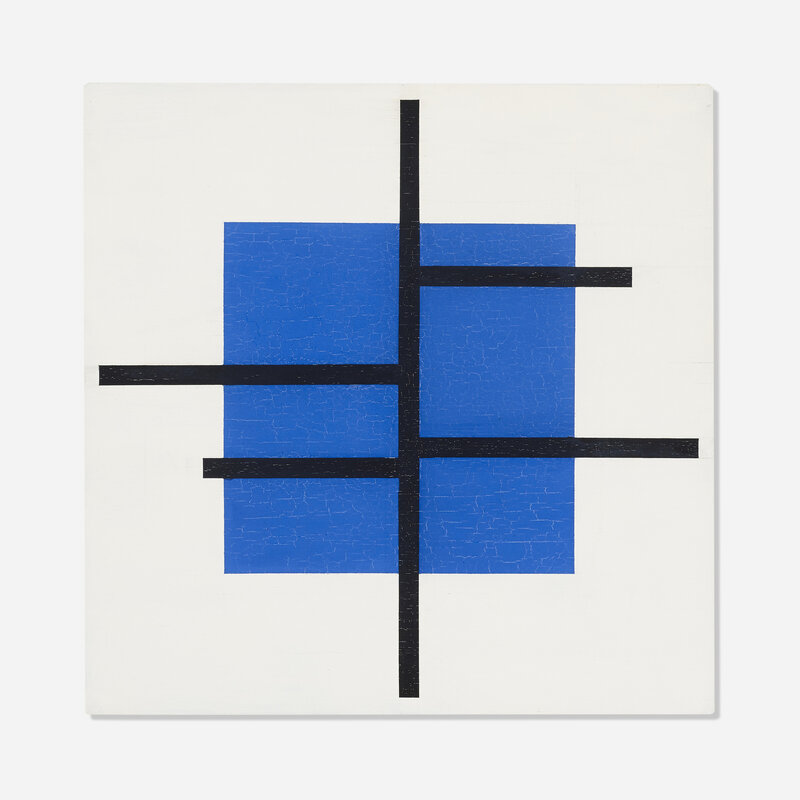 Jose de Rivera, ‘Untitled (Black Lines, Blue Square)’, 1982, Painting, Oil on canvas, Rago/Wright/LAMA/Toomey & Co.