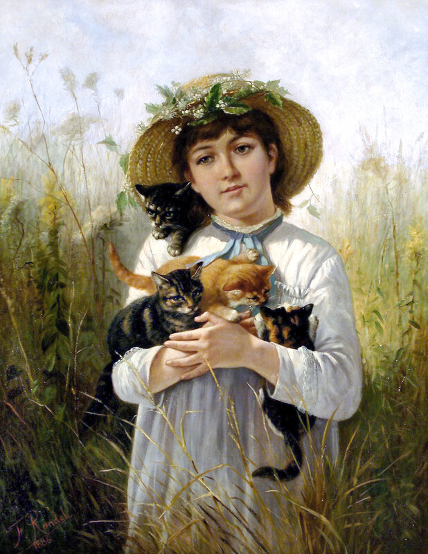 Frederick Rondel, ‘Young Girl with Kittens, 1886’, 1886, Painting, Oil on canvas, Guarisco Gallery