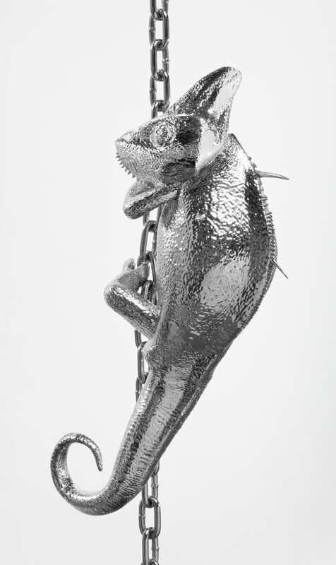 Ajay Kurian, ‘Slow morph’, 2019, Sculpture, 3-D printed chameleon, chain, all chromed, Sies + Höke