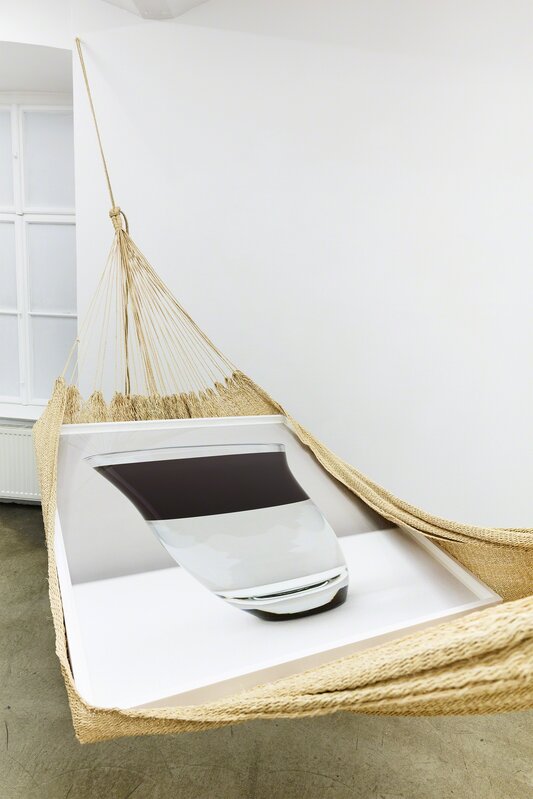 Alessandro Balteo-Yazbeck, ‘in collaboration with unknown Warao artisan  and Holger Niehaus. "Warao Chinchorro / Hammock, (water-oil)", 2004−2014. From the series „Modern Entanglements”’, 2004-2014, Installation, Hand-woven Moriche Palm fiber hammock, framed archival pigment print by Holger Niehaus, Galerie Martin Janda