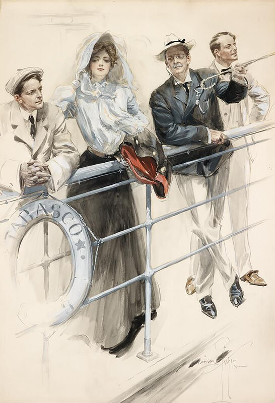 Harrison Fisher, ‘All Aboard the Ship 'Tabasco'’, 1904, Drawing, Collage or other Work on Paper, Watercolor on Paper Laid to Board, The Illustrated Gallery