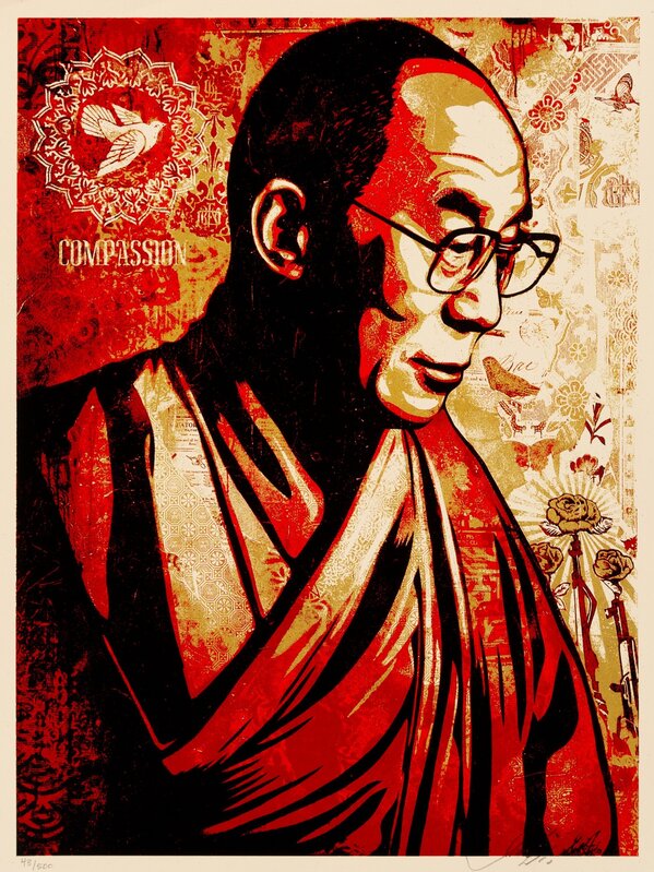 Shepard Fairey, ‘Compassion (His Holiness the Dali Lama)’, 2010, Print, Screenprint in colors on speckled cream paper, Heritage Auctions