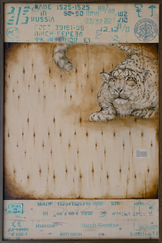 Joseph Rossano, ‘Snow Leopard’, 2020, Painting, Panel, whitewash, tar, DNA, Mark Moore Fine Art