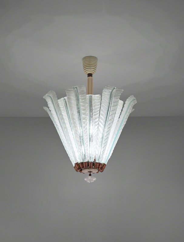 Tomaso Buzzi, ‘Rare ceiling light, model no. 5235’, 1931-1935, Design/Decorative Art, *Lattimo **aurato *and *pulegoso *glass, tubular brass, brass, Phillips