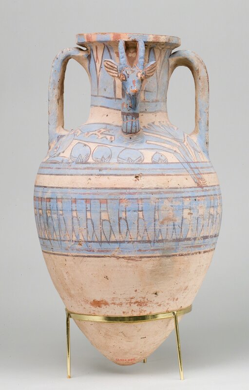 Unknown Egyptian, ‘Blue-Painted Ibex Amphora from Malqata’, ca. 1390–1353 B.C., Design/Decorative Art, Pottery, white cream slip, paint, The Metropolitan Museum of Art