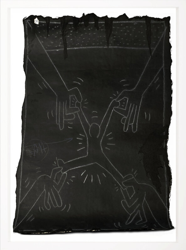 Keith Haring, ‘Subway Drawing’, ca. 1983, Drawing, Collage or other Work on Paper, Chalk on black paper, acid free backing, VW Contemporary 